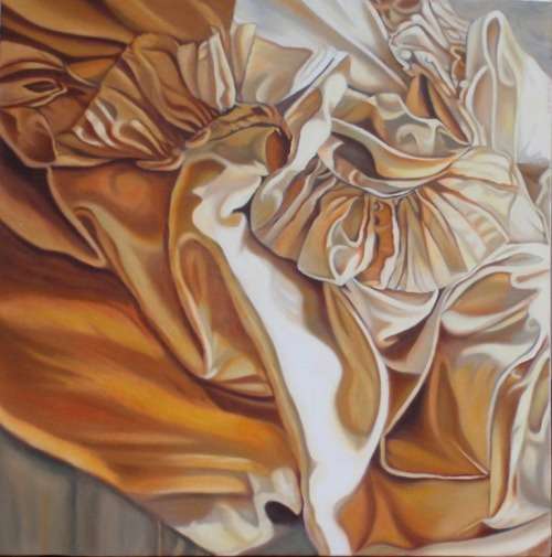 SUMPTUOUS ORIGINAL - 'ABSTRACT PASSION' PILES OF SILK ON THE FLOOR - AMBER TO PEARL HUES - GORGEOUS!