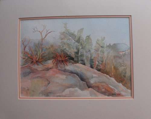 ORIGINAL INDIGENOUS WATERCOLOUR by S.A.BURNS. FABULOUS PIECE IN TASTEFUL FRAMING CARD - BARGAIN!!!