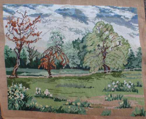 BEAUTIFUL NEW TAPESTRY (LOOSE) - LANDSCAPE SCENE WITH DAISIES - LOVELY!!!