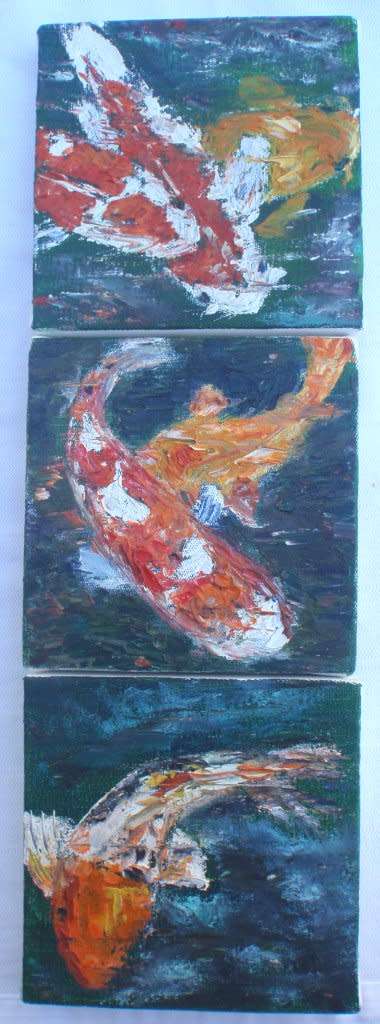 FABULOUS SET OF THREE ORIGNAL OIL PAINTINGS 'KOI'  - GOOD PRICE!!!
