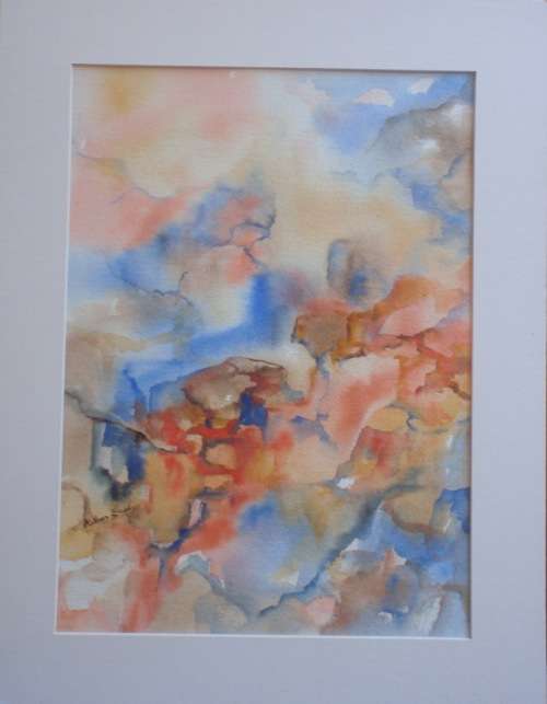TWO ORIGINAL WATERCOLOURS by ANTHEA STUBBS "ABSTRACT WATER" & "ABSTRACT FIRE" - SEE BOTH!!!