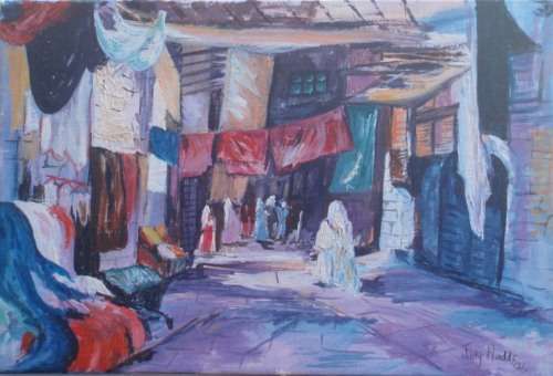 INTERESTING ORIGINAL OIL by JUDY NUDDS '96 - "SOUK" PAINTINGS FROM HER TRAVELS ABROAD-IMPRESSIONIST