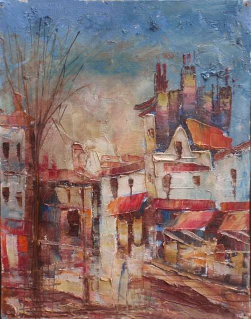 VINTAGE: FABULOUS ORIGINAL ABSTRACT OIL PAINTING ON CANVAS FRAME - PALETTE KNIFE - READY TO HANG!!!