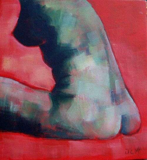 ORIGINAL OIL ON CANVAS `CRIMSON NUDE` - ABSTRACT and INTERESTING!