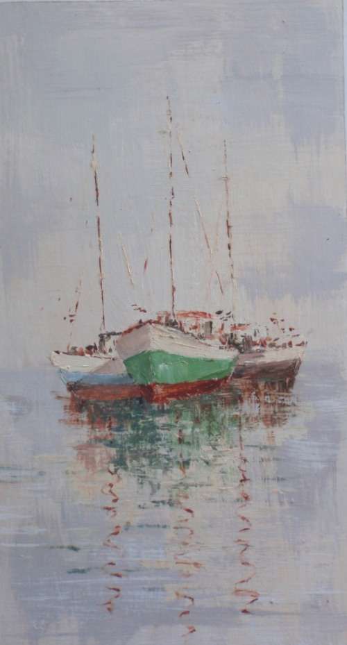VINTAGE: TWO GORGEOUS IMPRESSIONIST 'YACHT SCENES' MINIMALIST REFLECTIONS - FABULOUS!!!