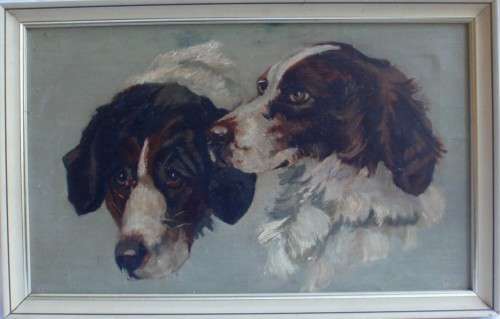 VINTAGE: ORIGINAL OIL OF SPANIEL & FRIEND - LOVELY OLD PIECE!