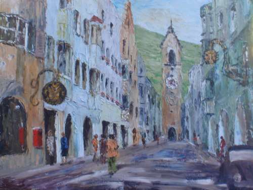 VINTAGE: WONDERFUL ABSTRACT OIL OF 'STREET SCENE' PALETTE KNIFE - GOOD PRICE!