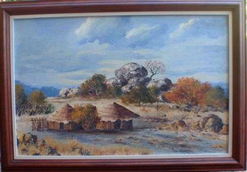 VINTAGE: ORIGINAL RUDOLPH MOCKE 1969. SOUTH AFRICAN LANDSCAPE, RURAL LIFE. LOVELY PIECE!!!