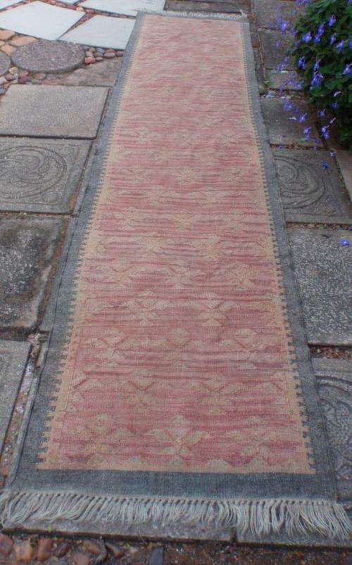 GORGEOUS HAND MADE WOOL DHURRIE - LONG RUNNER 300cm x 71cm- GOOD CONDITION