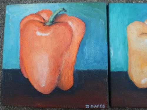 A SET OF THREE ORIGINAL OILS ON CANVAS `COLOURED PEPPERS` - ON STRETCHER FRAMES READY TO HANG!
