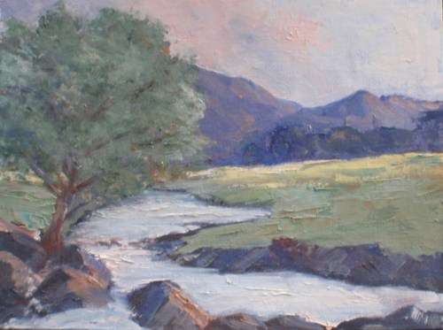 ORIGINAL OIL PAINTING by LYNNE SZLOVAK "SERENITY" LANDSCAPE PALETTE KNIFE - LOVELY PIECE!