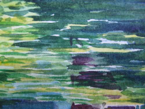 JEWEL-LIKE ORIGINAL WATERCOLOUR PAINTING by EVELYN ANA, OASIS THREE SISTERS - SIGNED AND DATED 1997