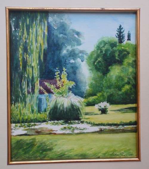 JEWEL-LIKE ORIGINAL WATERCOLOUR PAINTING by EVELYN ANA, OASIS THREE SISTERS - SIGNED AND DATED 1997