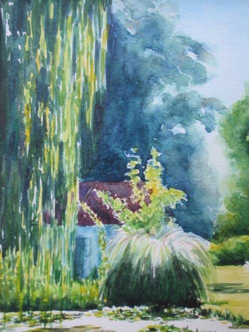 JEWEL-LIKE ORIGINAL WATERCOLOUR PAINTING by EVELYN ANA, OASIS THREE SISTERS - SIGNED AND DATED 1997