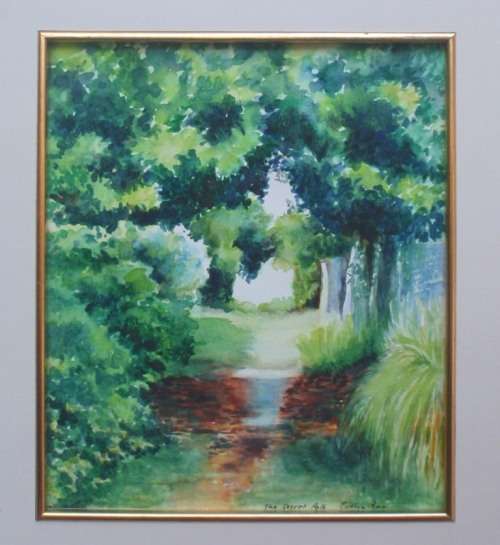 JEWEL-LIKE ORIGINAL WATERCOLOUR by EVELYN ANA `THE SECRET PATH` BEAUTIFULLY FRAMED - GOOD PRICE