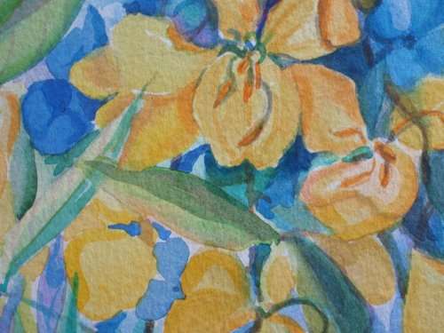 FABULOUS ORIGINAL ACLEVELAND ORIGINAL WATERCOLOUR PAINTING `SUNNY YELLOW WITH SKY BLUE`