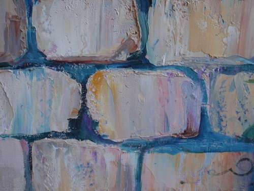 VINTAGE: ORIGINAL PEARL POLS OIL PAINTING. VIBRANT GARDEN SCENE. THICK PALETTE KNIFE FINISH