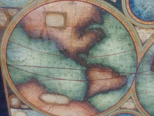 AMAZING `MAP OF THE WORLD`  HAND PAINTED BY `THE VICTORIA STUDIO` COPY OF MAP 1626! GOOD CONDITION