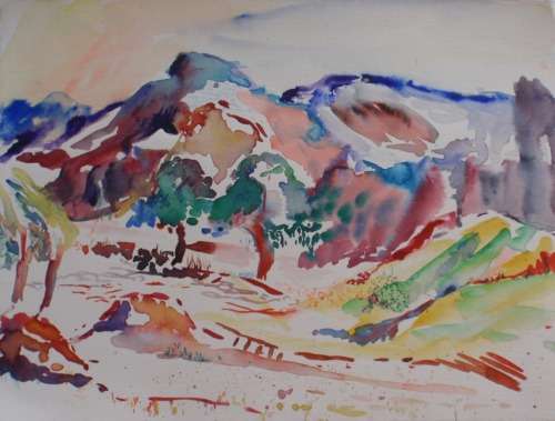 FABULOUS ORIGINAL WATERCOLOUR by PAT CROSSLEY `INSPIRED LANDSCAPE` - LOVELY ABSTRACT PIECE!
