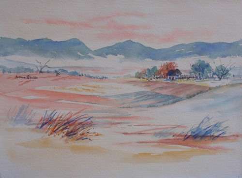 LOVELY ORIGINAL WATERCOLOUR by ANTHEA STUBBS - S.AFRICAN LANDSCAPE ON GOOD QUALITY PAPER