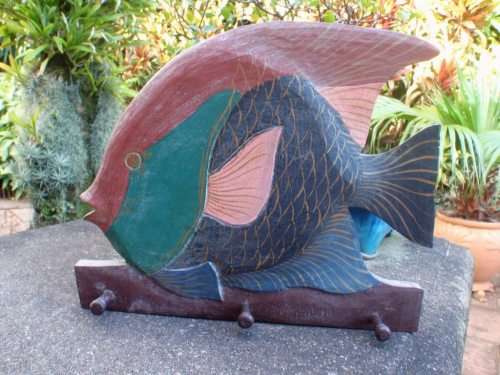SEASIDE DECOR - HAND CARVED BALI FISH WITH HANGING PEGS.