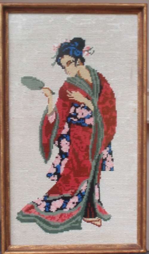 VINTAGE: BEAUTIFUL TAPESTRY "GEISHA" - JEWEL LIKE COLOURS, REALLY GORGEOUS!