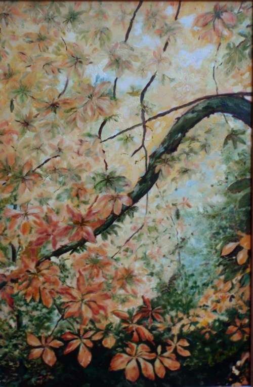 ORIGINAL OIL PAINTING by E.L.DELL - BEAUTIFULL FLOWERING TREE - WELL FRAMED, READY TO HANG.