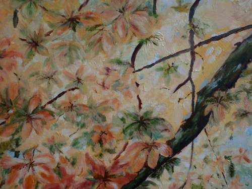 ORIGINAL OIL PAINTING by E.L.DELL - BEAUTIFULL FLOWERING TREE - WELL FRAMED, READY TO HANG.