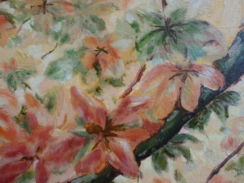 ORIGINAL OIL PAINTING by E.L.DELL - BEAUTIFULL FLOWERING TREE - WELL FRAMED, READY TO HANG.