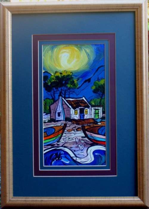 TWO STUNNING ORIGINAL GIBB WORKS OF ART - CAPE FISHING VILLAGE `SUNLIGHT` and `MOONLIGHT`