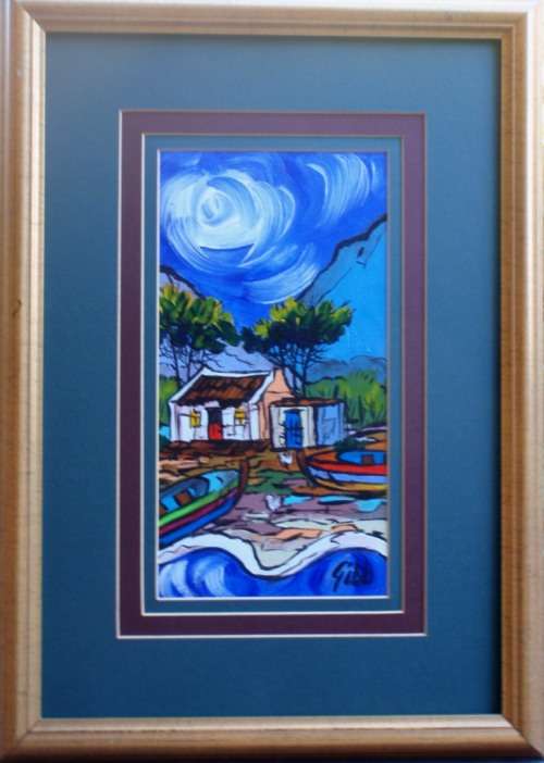 TWO STUNNING ORIGINAL GIBB WORKS OF ART - CAPE FISHING VILLAGE `SUNLIGHT` and `MOONLIGHT`