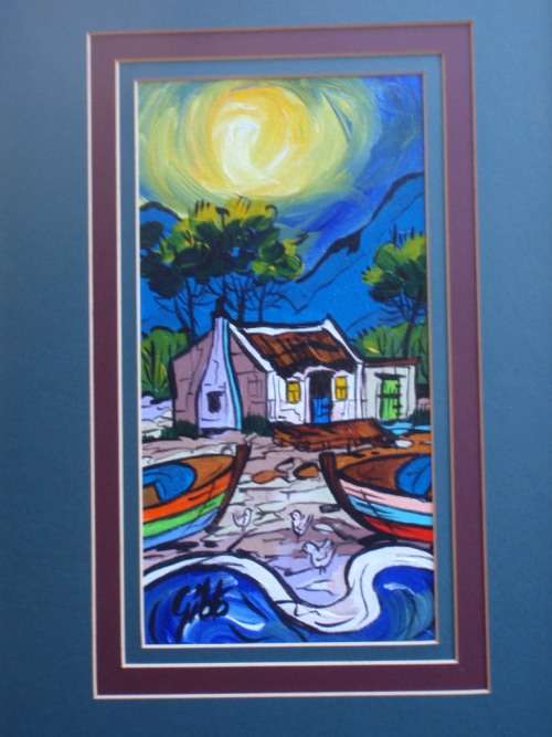 TWO STUNNING ORIGINAL GIBB WORKS OF ART - CAPE FISHING VILLAGE `SUNLIGHT` and `MOONLIGHT`