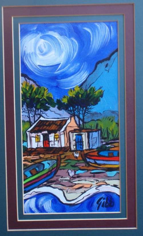 TWO STUNNING ORIGINAL GIBB WORKS OF ART - CAPE FISHING VILLAGE `SUNLIGHT` and `MOONLIGHT`