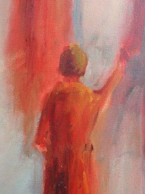STUNNING ETHNIC `AMBER FIGURES`  ORIGINAL OIL PAINTING - BEAUTIFUL SHADES OF AMBER - LOVELY PIECE