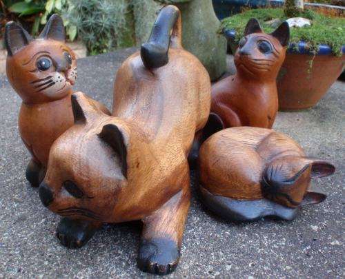 BALINESE HAND CARVED CATS - CALLING ALL CAT LOVERS, THIS IS FOR YOU!