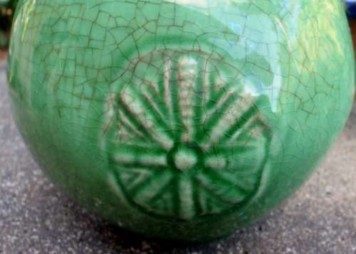 VINTAGE JAR `HULSTKAMP` - DIVINE DEEP GREEN POTTERY WITH FABULOUS FEATURES - UNIQUE AND BEAUTIFUL