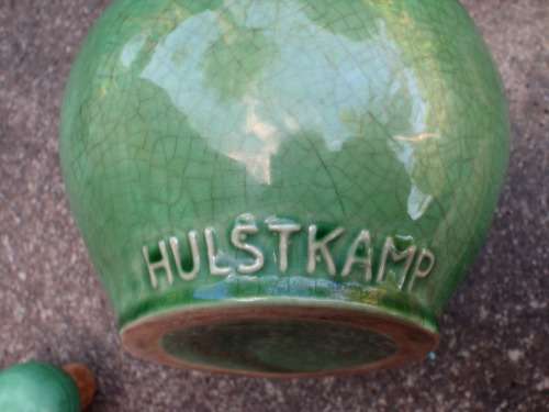 VINTAGE JAR `HULSTKAMP` - DIVINE DEEP GREEN POTTERY WITH FABULOUS FEATURES - UNIQUE AND BEAUTIFUL