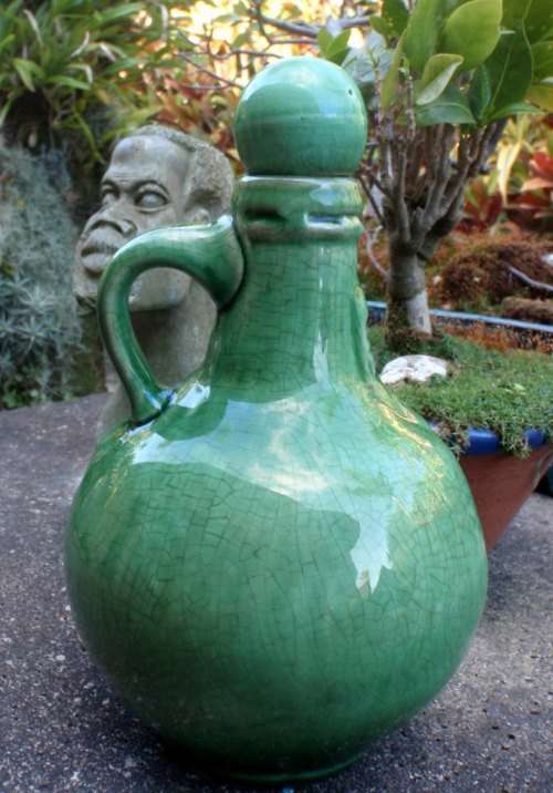 VINTAGE JAR `HULSTKAMP` - DIVINE DEEP GREEN POTTERY WITH FABULOUS FEATURES - UNIQUE AND BEAUTIFUL