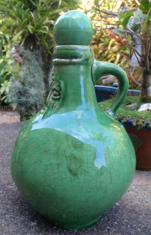VINTAGE JAR `HULSTKAMP` - DIVINE DEEP GREEN POTTERY WITH FABULOUS FEATURES - UNIQUE AND BEAUTIFUL