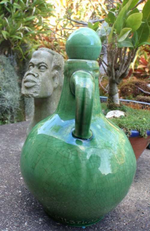 VINTAGE JAR `HULSTKAMP` - DIVINE DEEP GREEN POTTERY WITH FABULOUS FEATURES - UNIQUE AND BEAUTIFUL