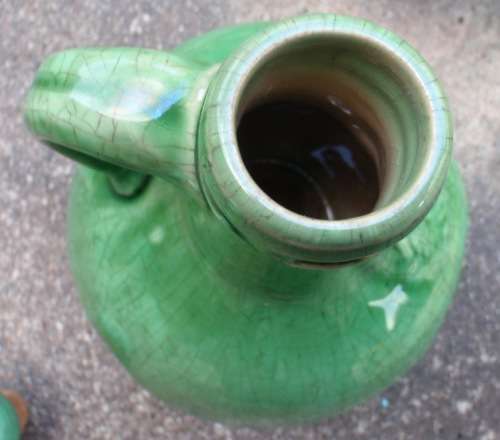 VINTAGE JAR `HULSTKAMP` - DIVINE DEEP GREEN POTTERY WITH FABULOUS FEATURES - UNIQUE AND BEAUTIFUL