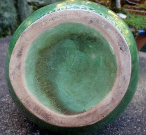 VINTAGE JAR `HULSTKAMP` - DIVINE DEEP GREEN POTTERY WITH FABULOUS FEATURES - UNIQUE AND BEAUTIFUL