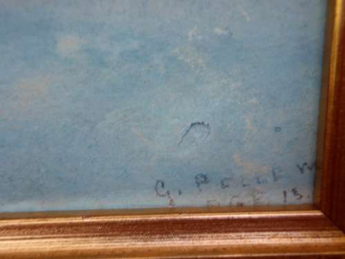 VINTAGE ORIGINAL GOUACHE PAINTING OF LAKESIDE SCENE, SNOWY MOUNTAINS,  AUSTRIA CHARACTER PIECE