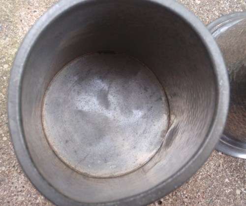 VINTAGE - CIRCA 1949 TWO BATTERED OLD PEWTER TANKARDS - COLLECTIBLE, LOADS OF CHARACTER