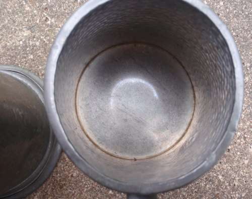 VINTAGE - CIRCA 1949 TWO BATTERED OLD PEWTER TANKARDS - COLLECTIBLE, LOADS OF CHARACTER