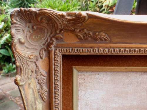 VINTAGE EFFECT - BEAUTIFUL ANTIQUED PRINT OF SLIPPER ORCHIDS IN FABULOUS ORNATE FRAME.