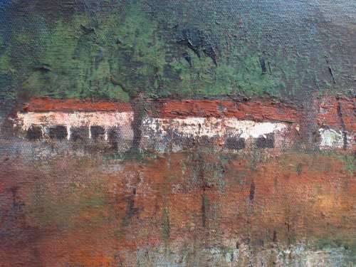 ABSTRACT ORIGINAL OIL PAINTING `AFRICAN FARM` STUDY OF LANDSCAPE WITH FARM ANIMALS