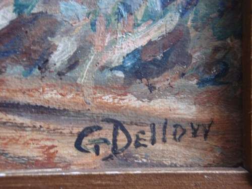 VINTAGE - SOUTH AFRICAN LANDSCAPE, RIVER SCENE WITH WATER CARRIERS - G.DELLOW