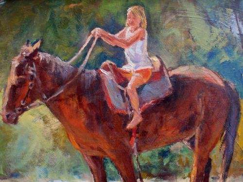 FABULOUS ORIGINAL OIL by LORNA PANZENBOCK - GIRL ON HORSE. IMPRESSIONIST ART - SO LOVELY!
