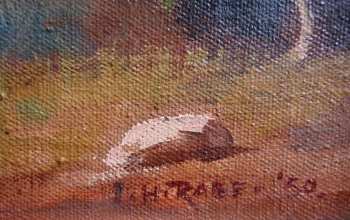 INVESTMENT SOUTH AFRICAN ART - JOHANNES HENDRIK RABE, LISTED ARTIST, LANDSCAPE DATED 1950. (1907-)